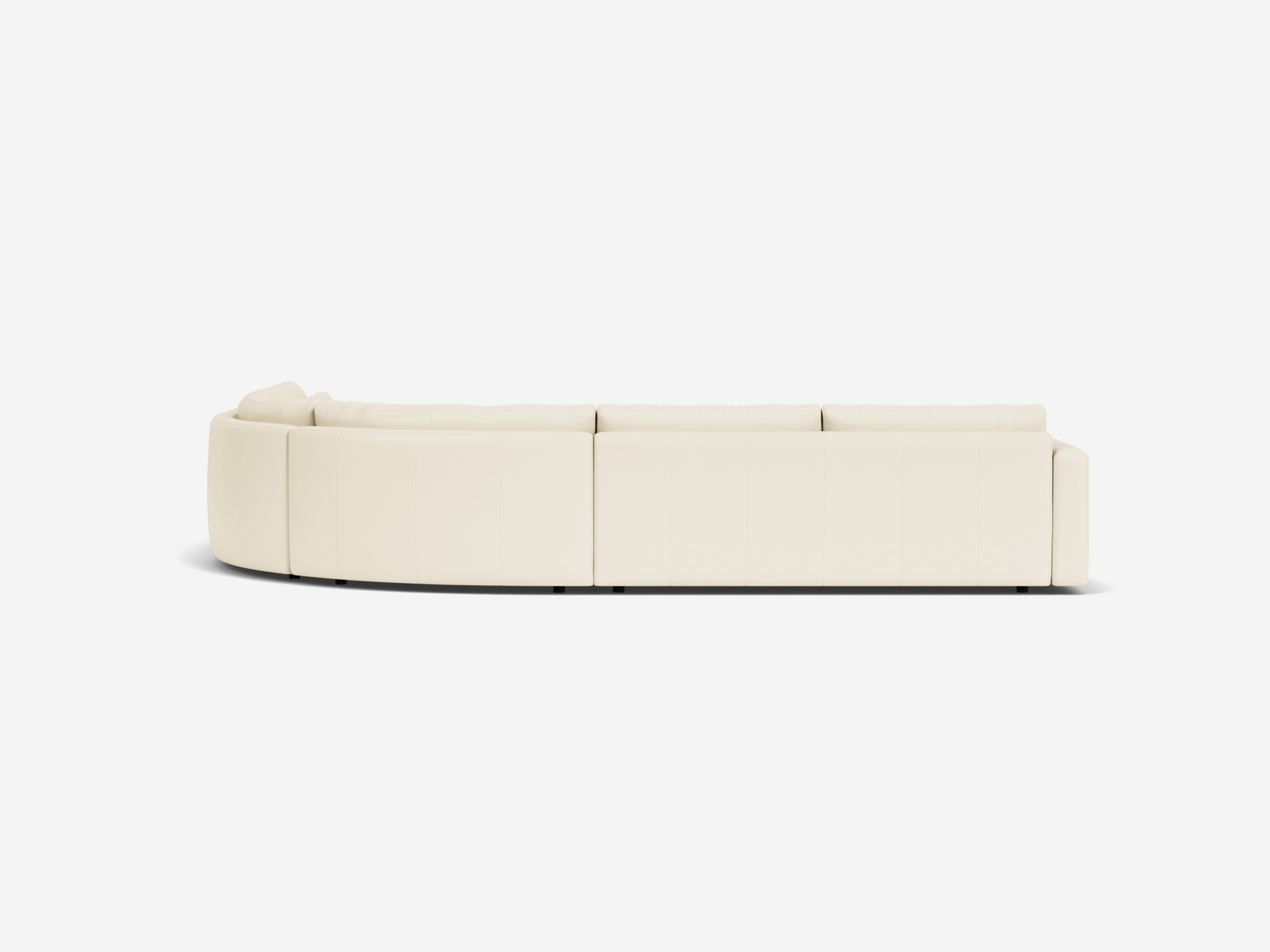 White curved leather sectional sofa with right hand chaise back view